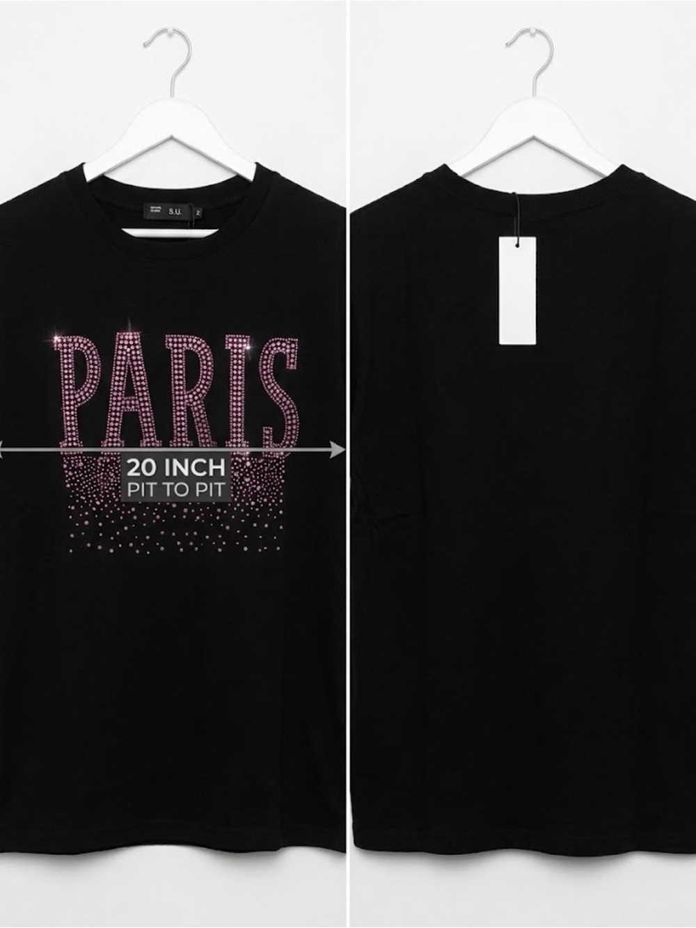 Black 'Paris' Rhinestone Graphic Tee - Women